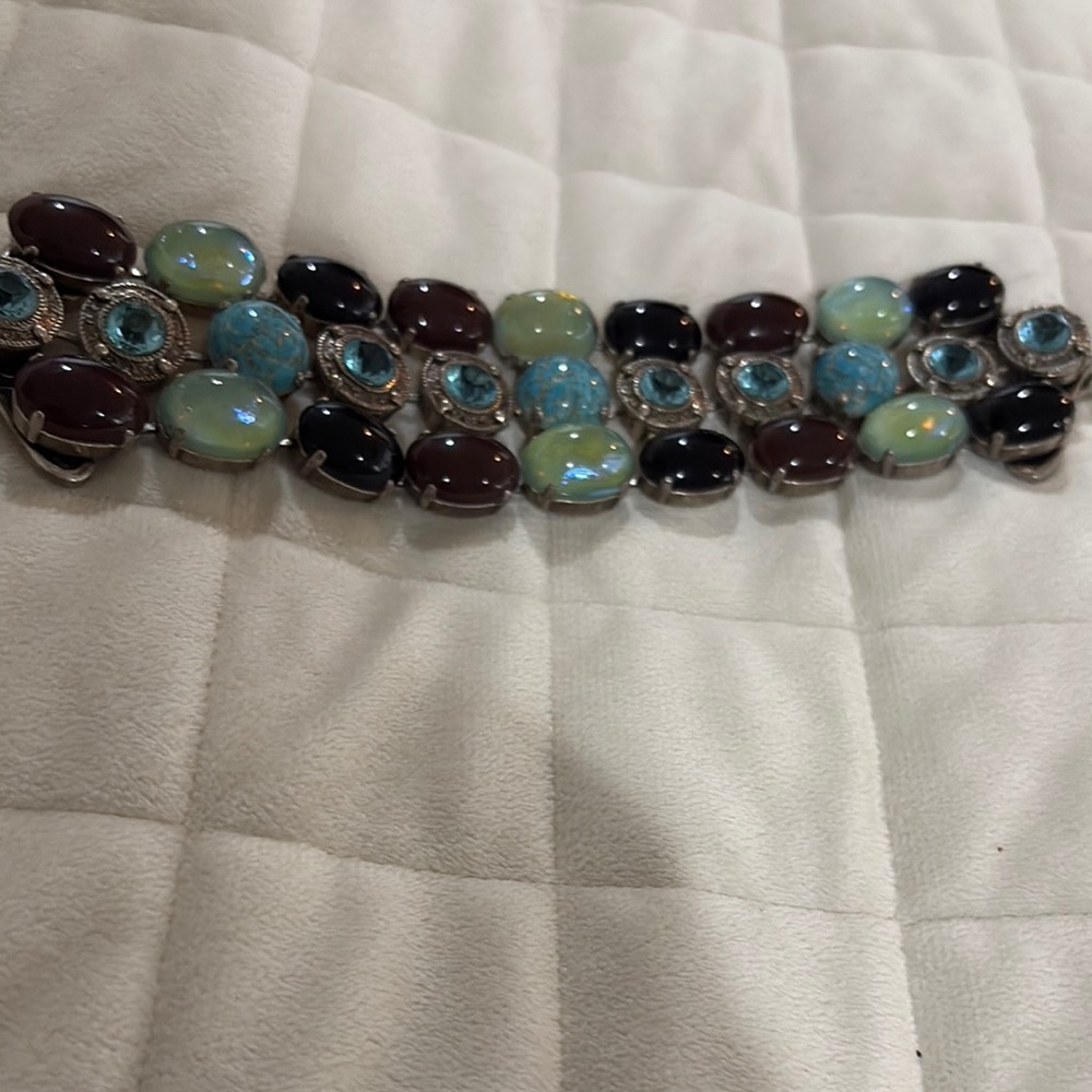 JL Blin Paris Blue and Brown Beaded Bracelet with Organic Texture